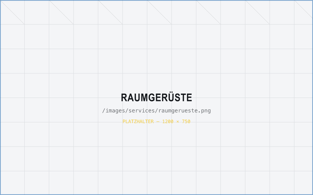 Raumgerüst mit flächiger Arbeitsebene unter einer hohen Innendecke